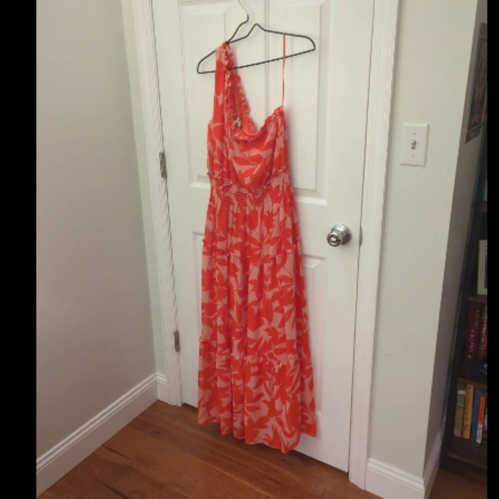 Women’s Orange Floral Maxi Dress - Sleeveless Tie-Shoulder